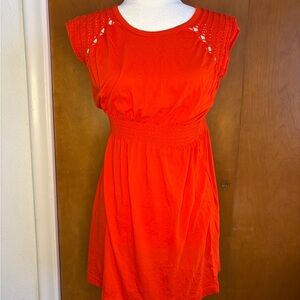 Women's Bright Orange Smocked Waist Cap-Sleeve Dress